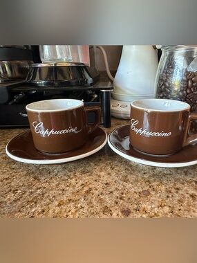 ACF  brown cappuccino cups with saucers. Made in Italy.